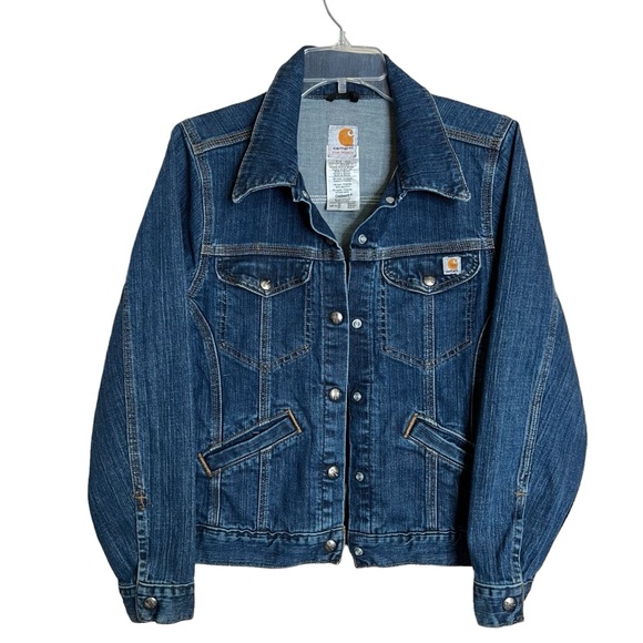 Carhartt Women Denim Trucker Jacket XS Blue Snap Front Classic Staple Heritage - Picture 2 of 9